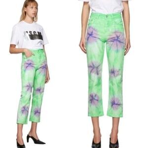 MSGM Green Tie Dye High Rise Sport Cropped Jeans Size EU 48 US 16 Mint Purple